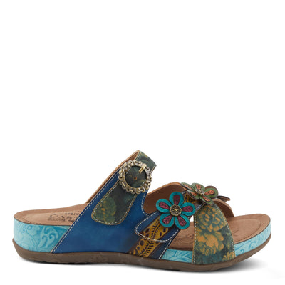 L'Artiste Women's CAELANA Slide Sandals - Hand-Painted Leather, Floral Accents, Adjustable Fit