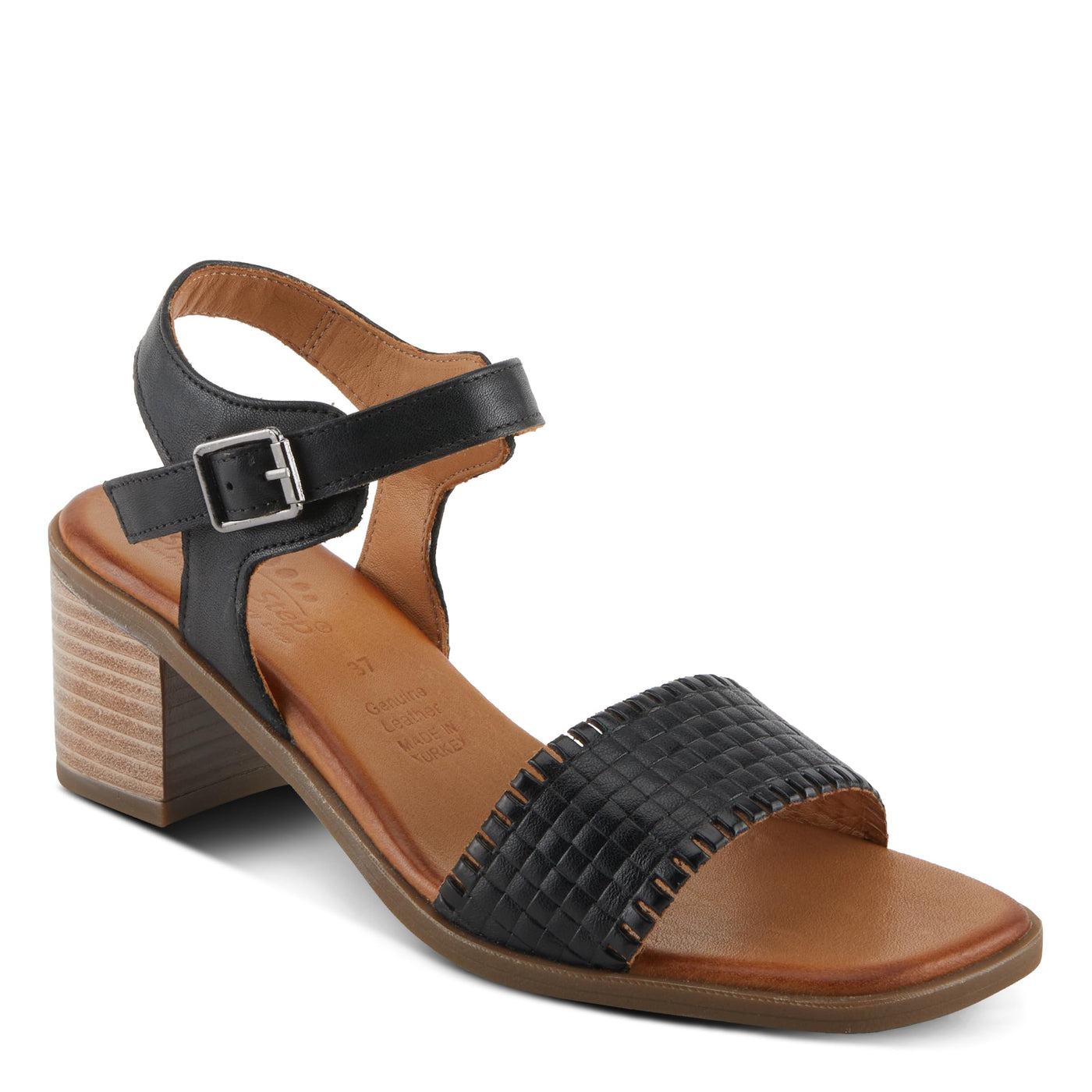 Spring Step NIFONA Women's Embossed Leather Sandals with Cushioned Footbed and Stacked Heel
