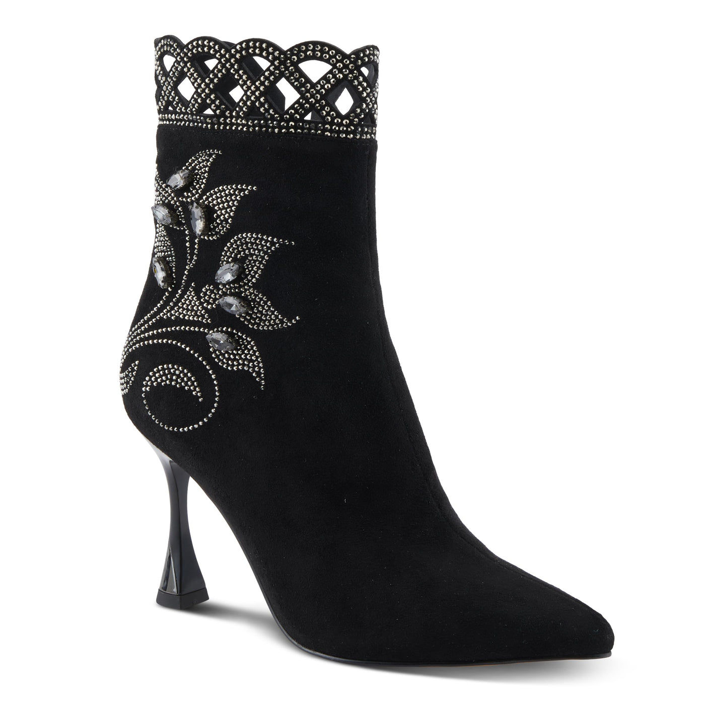 Azura Women's ROYALREIGN Elegant Suede Booties with Royal Embellishments, Comfortable Heel, and Zipper Closure Black EU 39 / US 8.5