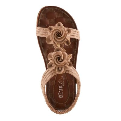 PATRIZIA Spring Step Nectarine Sandals for Womens - Ladies Sandals with Chic Flower Grabbing t-straps - Casuals Womens Sandals with Stretch Back Strap - Beige US 5.5-6