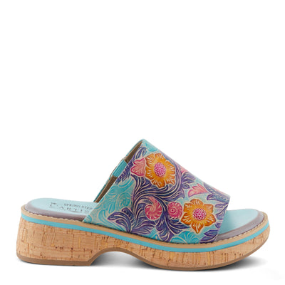 Spring Step L'Artiste Women's ALDINA Hand-Painted Leather Slides with Cushioned Comfort Sky Blue Multi EU 38 / US 7.5-8