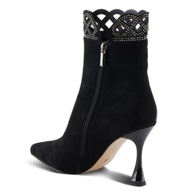 Azura Women's ROYALREIGN Elegant Suede Booties with Royal Embellishments, Comfortable Heel, and Zipper Closure Black EU 40 / US 9