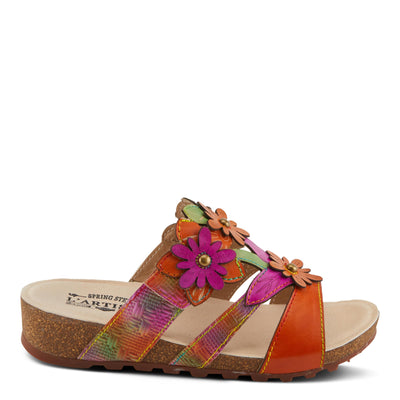 Spring Step L'Artiste Women's LAVONDA - Hand-Painted Floral Sandals with Padded Footbed Orange Multi EU 37 / US 6.5-7