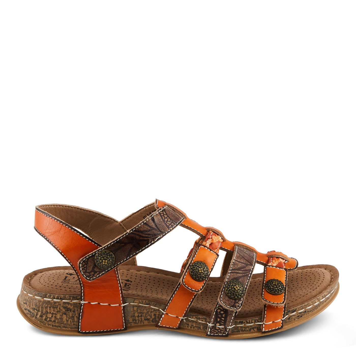 Spring Step L'Artiste Women's DELILA Hand-Painted Comfort Sandals - Plush Cushion, Stylish Details Orange Multi EU 36 / US 5.5-6