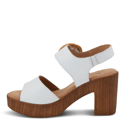 Spring Step Women's Gamona Ankle-Strap Heeled Sandal with Decorative Buckle - Cork Chunky High Heel White EU 36/5.5-6
