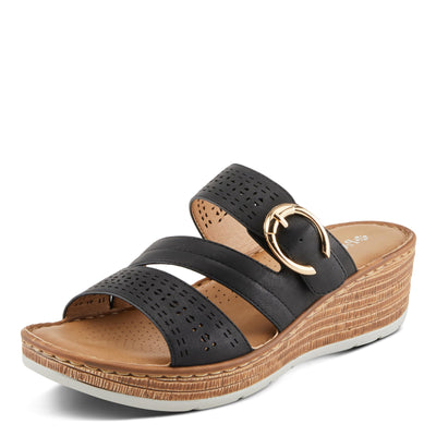 PATRIZIA Women's SHARONDA Asymmetrical Slide Wedge Sandals Black EU 41 / US 9.5-10