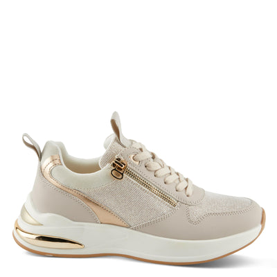 PATRIZIA Women's URSA Platform Sneakers with Sparkling Upper, Gold Metallic Accents, and Comfortable Fit Beige EU 38/ US 7.5-8