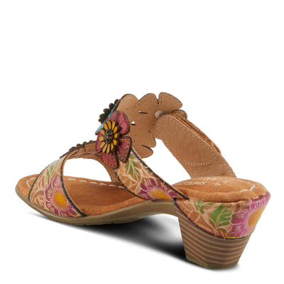 Spring Step L'Artiste Women's SUMMERFUN Hand-Painted Sandals - Leather Wrapped Heel, Asymmetrical Flower Design Tan Multi EU 38 / US 7.5-8