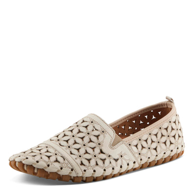 Spring Step Flowerflow Shoes for Women - Leather Womens Loafer with Floral Laser Cutout - Comfortale Slip-On Shoes for Womens Beige