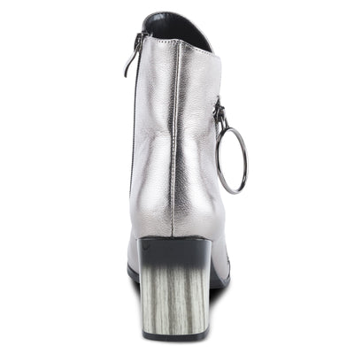 Azura Spring Step Fabulosa V Collar Ankle Boots for Women - Premium Leather Women's Chelsea Boots with Side Zippers - Pewter EU 41 / US 9.5-10