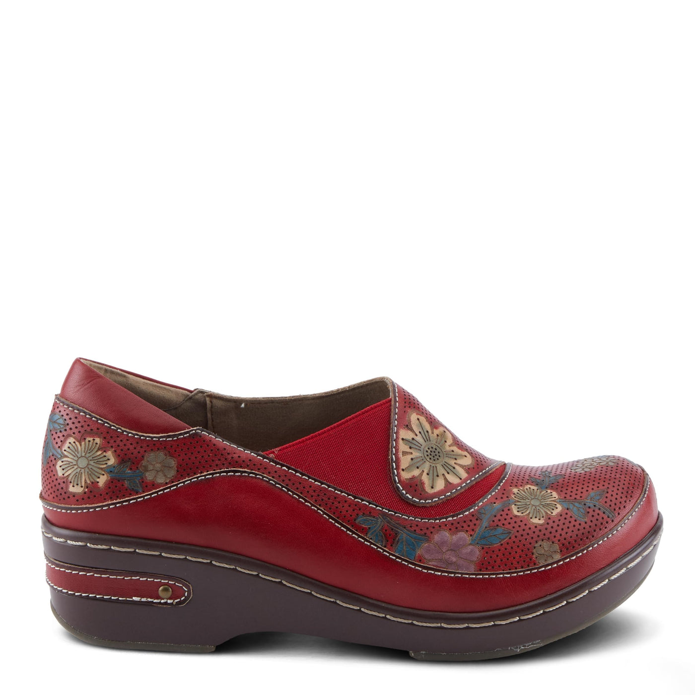 Spring Step L'Artiste Burbank-Flower Women's Bohemian Clogs - Perforated Leather, Artistic Flair, Luxurious Comfort Red Multi EU 39 / US 8.5