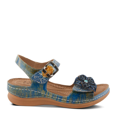 Spring Step L'Artiste Women's JENELLA Hand-Painted Leather Sandals | Chic Floral Embellishments and Customizable Fit Blue Multi EU 36 / US 5.5-6