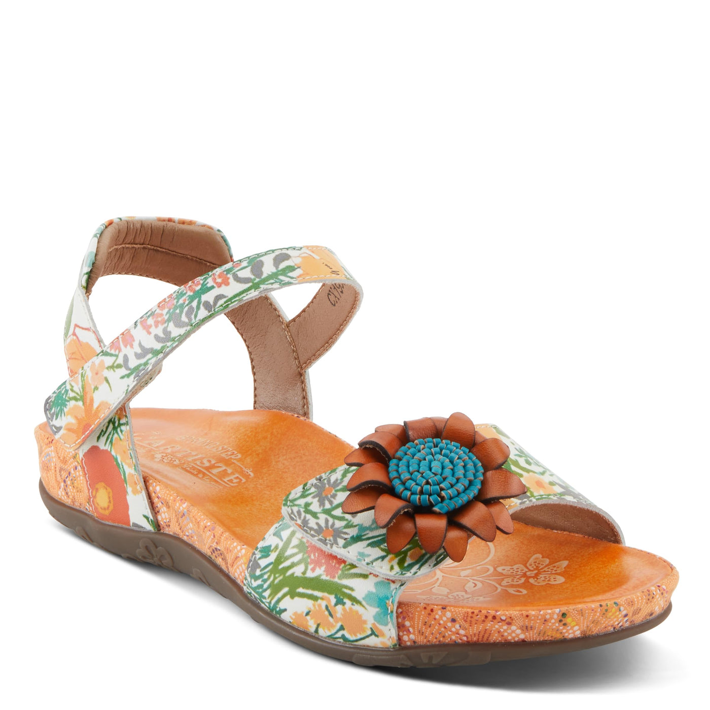 Spring Step L'Artiste Women's GLADYSTEE Leather Padded Sandals - Vibrant Hand-Painted Floral Design, Adjustable Fit