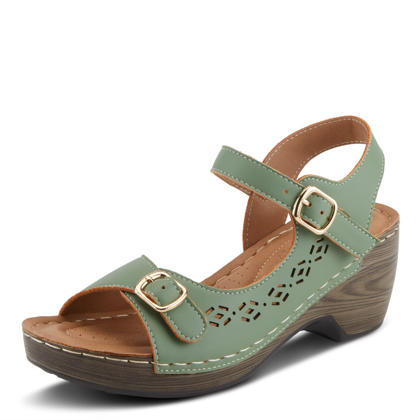 PATRIZIA Spring Step Shantay Wedge Sandals for Women - Ladies Sandals with ankle strap buckle closures - Womens Casuals Sandals for Outdoor - Light Green EU 37 / US 6.5-7