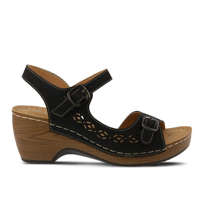 PATRIZIA Spring Step Shantay Wedge Sandals for Women - Ladies Sandals with Ankle Strap Buckle Closures - Womens Casuals Sandals for Outdoor - Black EU 37 / US 6.5-7