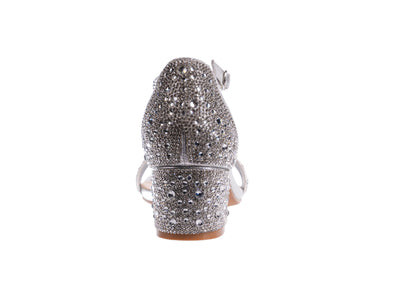 Ninety Union Lady Couture Dazzle 2 Inch Mid Block Heel Rhinestone Sandal, Silver, 8