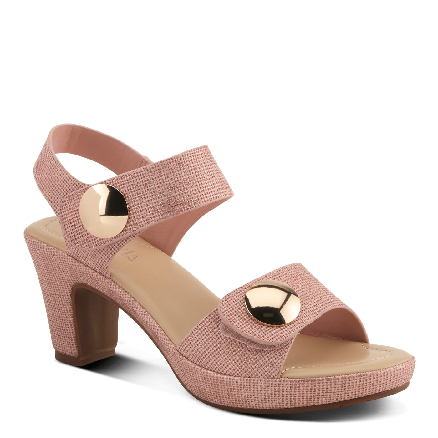 PATRIZIA Women's DADE-WOVEN Hook and Loop Sandals - Textured Faux Leather with Gold Button Accents, Adjustable Fit BLUSH EU 38 / US 7.5-8