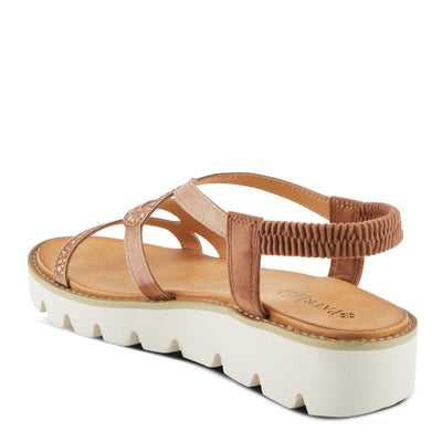 PATRIZIA Women's ZIGGED Zigzag Rhinestone Platform Stretch Back Sandals Tan EU 39 / US 8.5