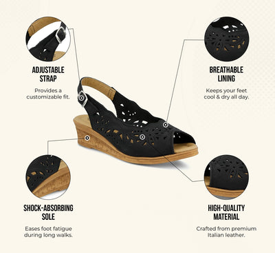 Spring Step Orella Slingback Sandals for Women - Leather Sandals with Adjustable Straps - Women's Sandals with Geometric Laser-Cut Detail