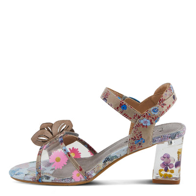Spring Step L'Artiste Women's BREAKAWAY Floral Sandals - Dried Flower Block Heel, Hook and Loop Closure Grey Multi EU 37 / US 6.5-7