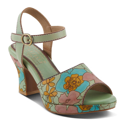 Spring Step L'Artiste Women's CAMRYN Hand-Painted Floral Peep Toe Sandals - Ankle Strap, Stylish Outsole Mint Green Multi EU 37 / US 6.5-7