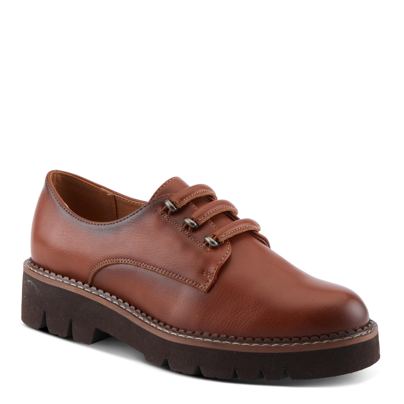 PATRIZIA Women's HAZELINA Oxfords with Burnished Finish, Elastic Laces, and Lightweight EVA Sole Camel EU 37 / US 6.5-7