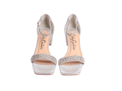 Ninety Union Lady Couture Dazzle 2 Inch Mid Block Heel Rhinestone Sandal, Silver, 8