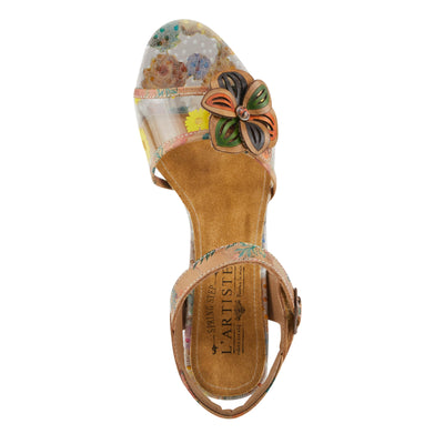 Spring Step L'Artiste Women's BREAKAWAY Floral Sandals - Dried Flower Block Heel, Hook and Loop Closure Tan Multi EU 39 / US 8.5