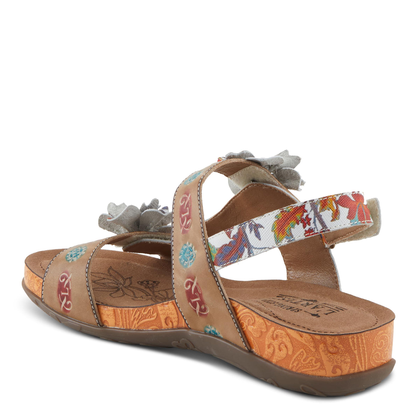 Spring Step L'Artiste Women's ERICA-SPRING Leather Slide Sandals with Decorative Floral Accents White Multi EU 40 / US 9