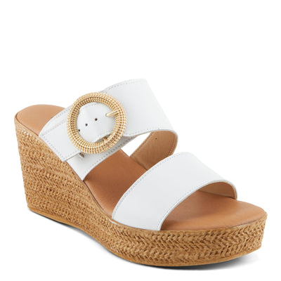 Spring Step MARES Women's Wedge Slip-On Sandals - Chic Buckle Detail, Dual Leather Straps, Comfortable Footbed, Platform for Added Height White EU 39 / US 8.5