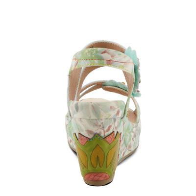 Spring Step L'Artiste Women's Karnitsky Floral Leather Sandals - Hand-Painted Lotus Motif, Metallic Straps Mint Green Multi EU 38 / US 7.5-8