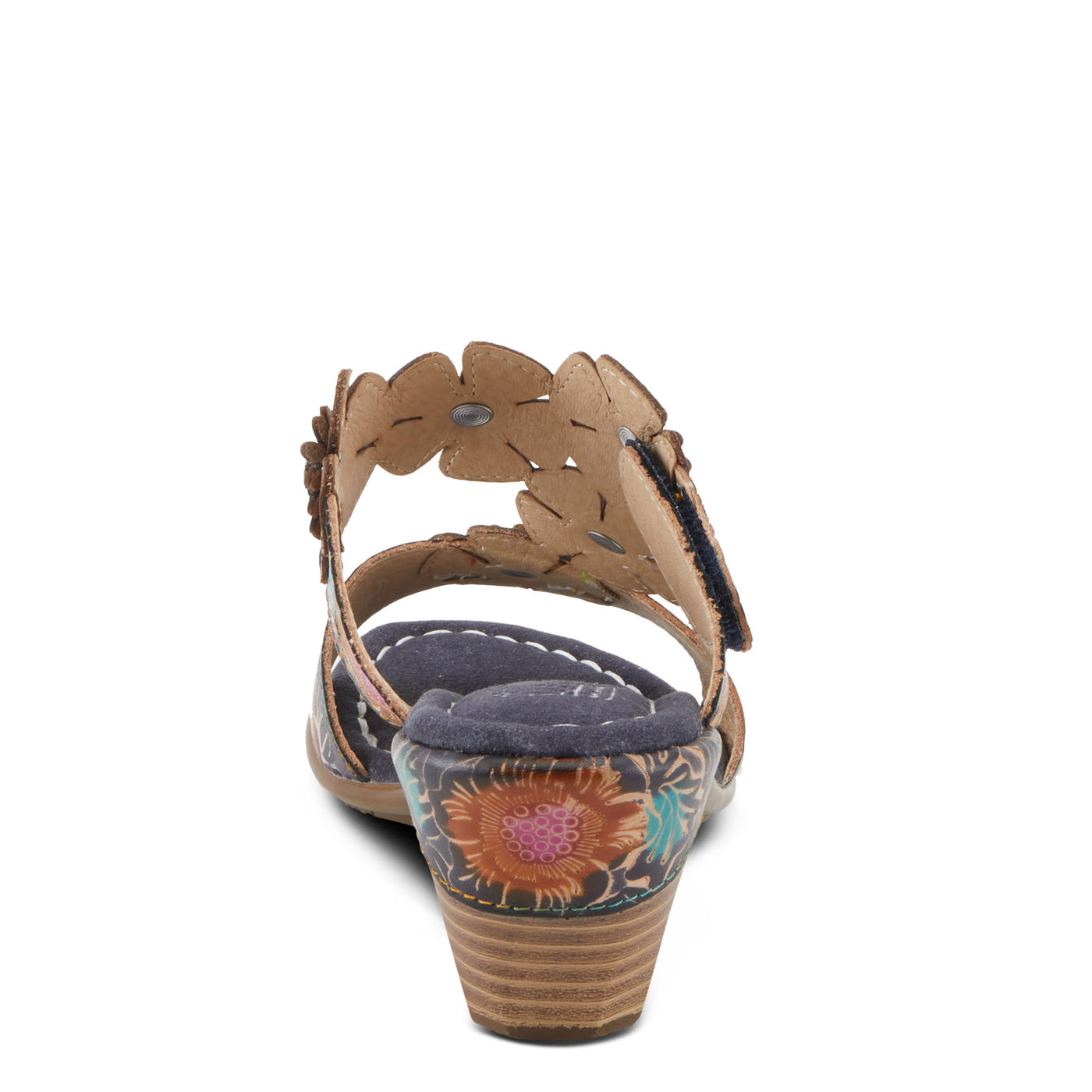 Spring Step L'Artiste Women's SUMMERFUN Hand-Painted Sandals - Leather Wrapped Heel, Asymmetrical Flower Design Navy Multi EU 42 / US 10.5-11