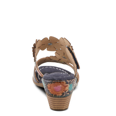 Spring Step L'Artiste Women's SUMMERFUN Hand-Painted Sandals - Leather Wrapped Heel, Asymmetrical Flower Design Navy Multi EU 42 / US 10.5-11