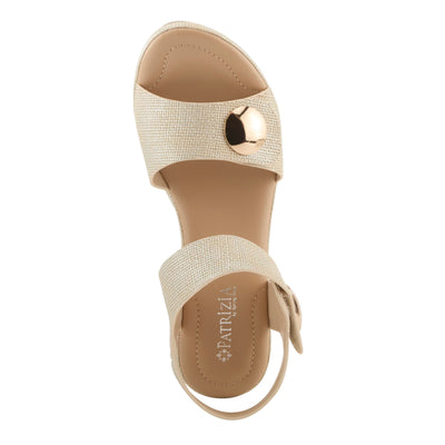 PATRIZIA Women's DADE-WOVEN Hook and Loop Sandals - Textured Faux Leather with Gold Button Accents, Adjustable Fit