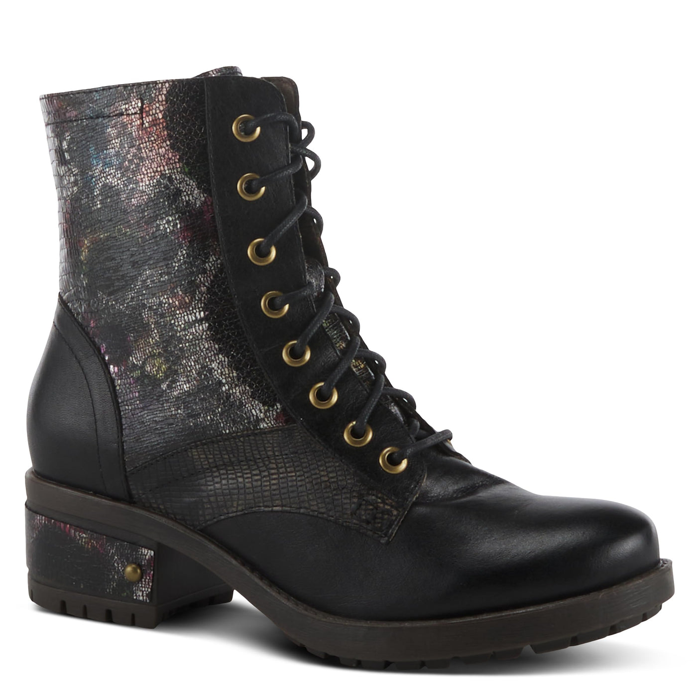 L'Artiste by Spring Step Marty Met Hand Painted Metallic Floral Ankle Boots for Women | Shoes for Women with Arch Support and Flexible Sole Black Multi EU 40 / US 9