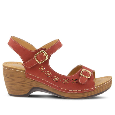 PATRIZIA Spring Step Shantay Wedge Sandals for Women - Ladies Sandals with Ankle Strap Buckle Closures - Womens Casuals Sandals for Outdoor - Dark Red EU 35 / US 5