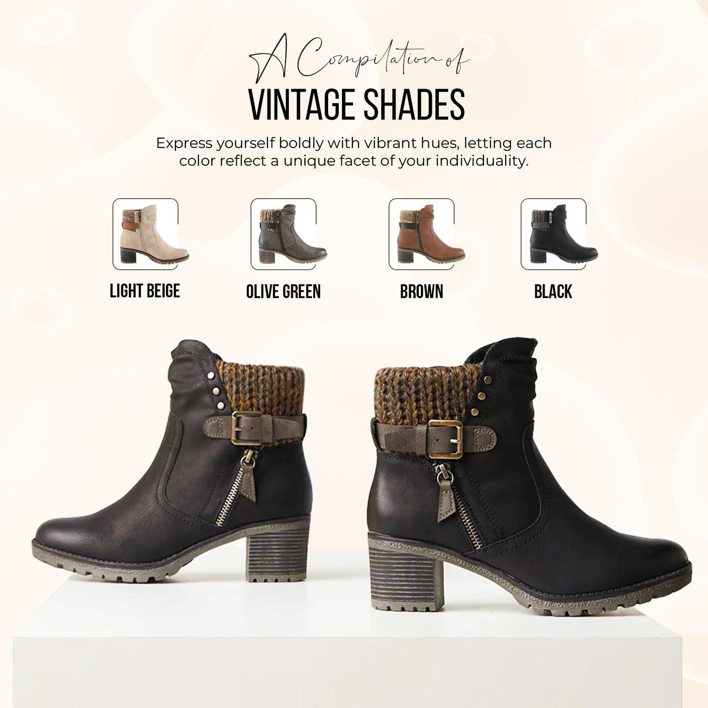 Spring Step Relife Style Rene Knee High Ankle Boots for Women | Shoes for Women with Zipper Closure, Sweater Knit Cuff and Faux Fur Insole Black EU 40 / US 9