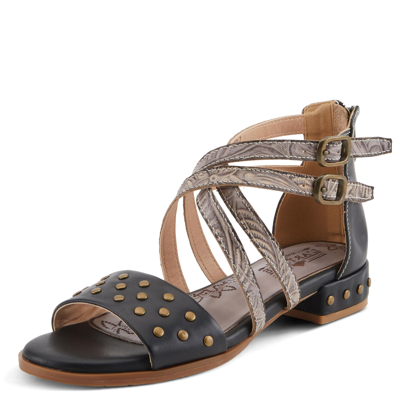 Spring Step L'Artiste Women's Carys High-Energy Stud Detail Sandals - Stylish, Snug Fit for Adventures Black EU 35 / US 5