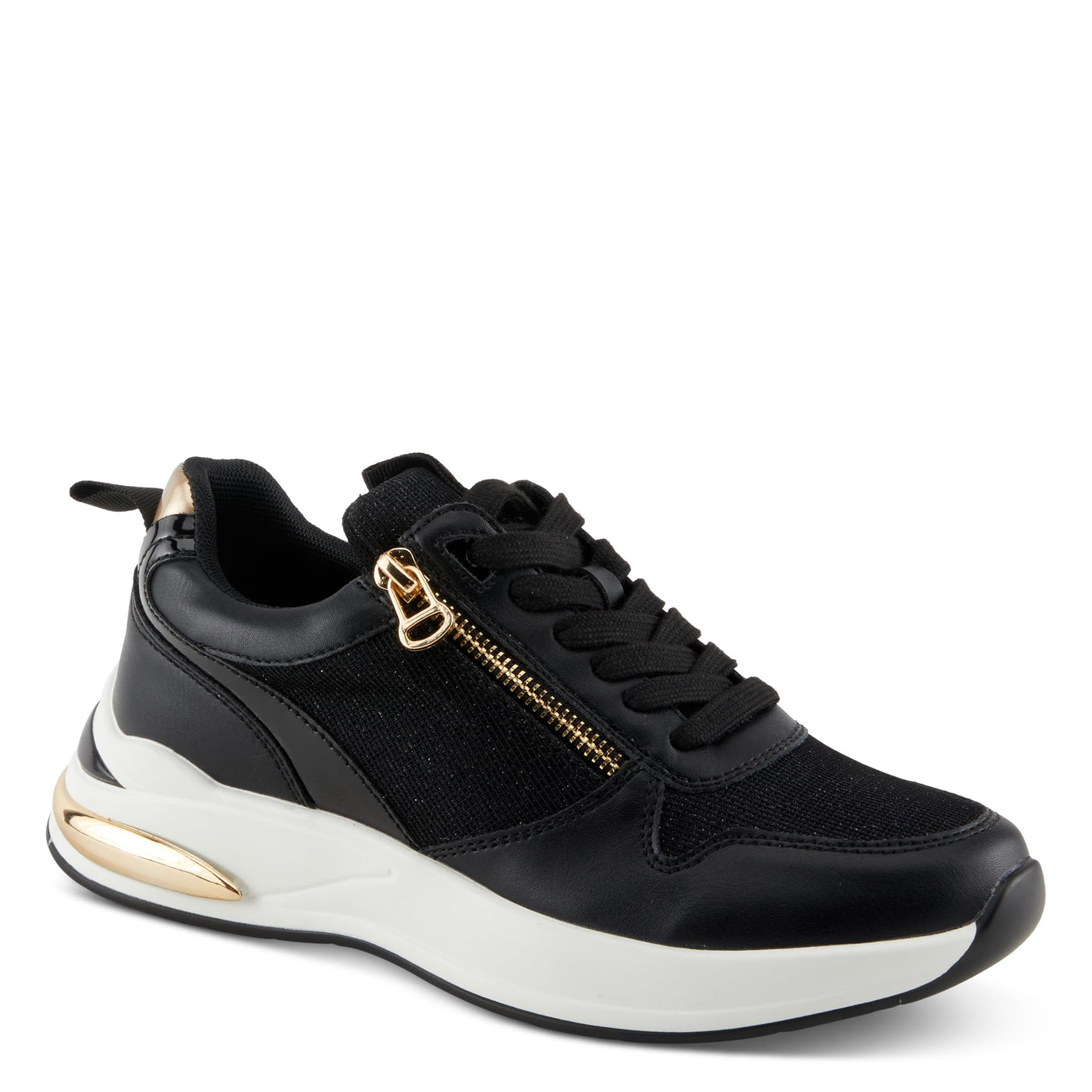 PATRIZIA Women's URSA Platform Sneakers with Sparkling Upper, Gold Metallic Accents, and Comfortable Fit Black EU 40 / US 9