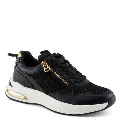 PATRIZIA Women's URSA Platform Sneakers with Sparkling Upper, Gold Metallic Accents, and Comfortable Fit Black EU 40 / US 9