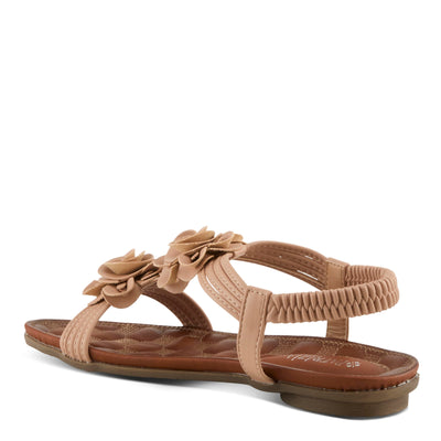 PATRIZIA Spring Step Nectarine Sandals for Womens - Ladies Sandals with Chic Flower Grabbing t-straps - Casuals Womens Sandals with Stretch Back Strap - Beige US 6.5-7