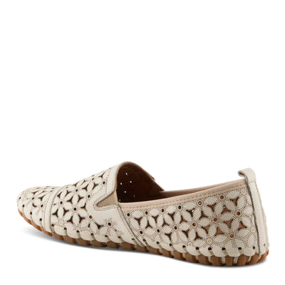 Spring Step Flowerflow Shoes for Women - Leather Womens Loafer with Floral Laser Cutout - Comfortale Slip-On Shoes for Womens Beige