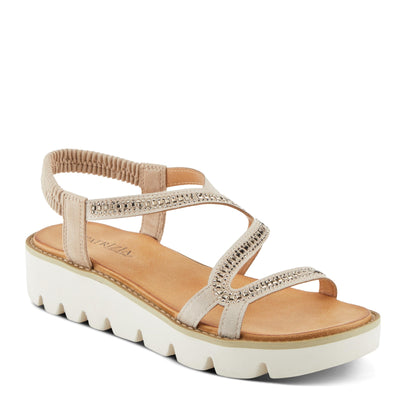 PATRIZIA Women's ZIGGED Zigzag Rhinestone Platform Stretch Back Sandals Taupe EU 42 / US 10.5-11