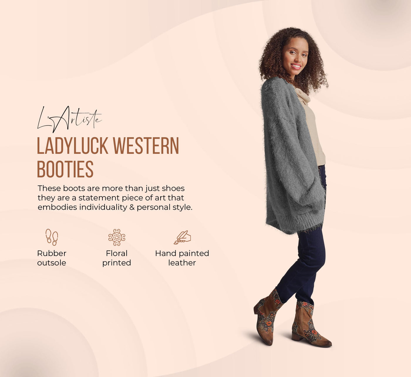 Spring Step L'Artiste Ladyluck Booties for Women - Floral Leather and Suede Women's Chelsea Boots - Western Ankle Boots for Women with Low Heel - Purple US 5