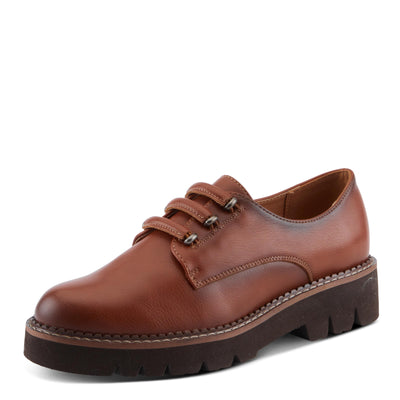PATRIZIA Women's HAZELINA Oxfords with Burnished Finish, Elastic Laces, and Lightweight EVA Sole Camel EU 37 / US 6.5-7