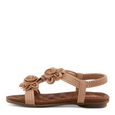 PATRIZIA Spring Step Nectarine Sandals for Womens - Ladies Sandals with Chic Flower Grabbing t-straps - Casuals Womens Sandals with Stretch Back Strap - Beige US 10.5-11