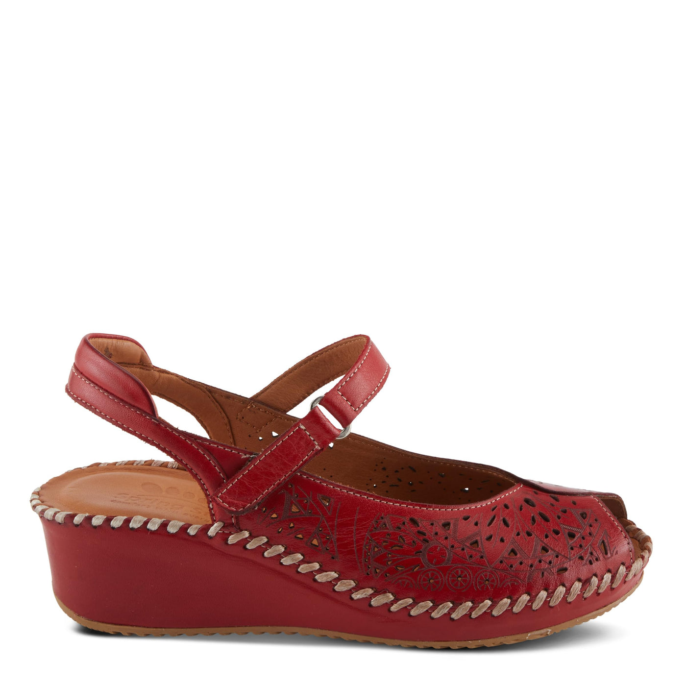 Spring Step SANTONIO Women's Comfortable Leather Sandals with Artisanal Details Red EU 41 / US 9.5-10