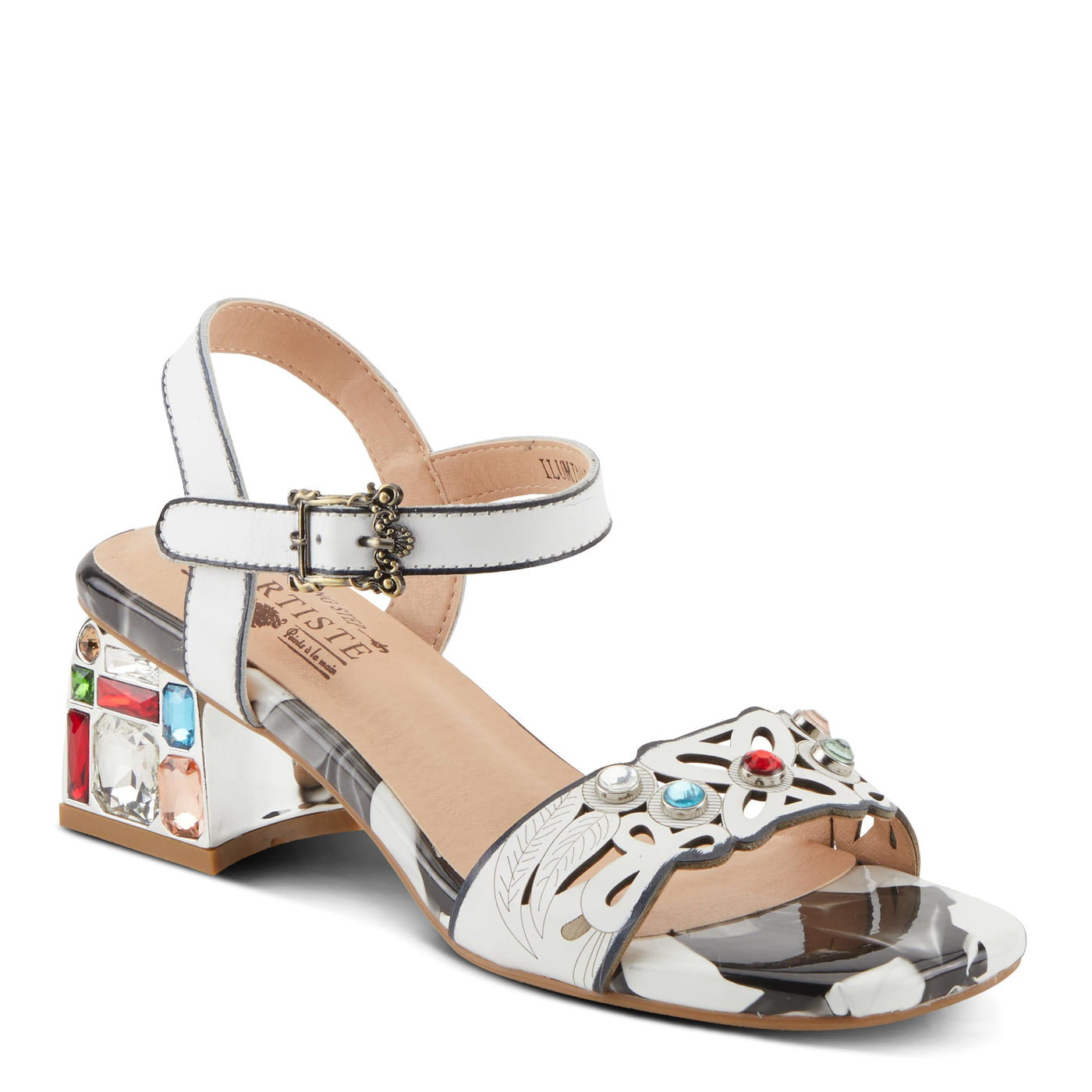 Spring Step L'Artiste Women's ILUMINADA Jewel Heel Sandals - Sparkling Glamour and Sophisticated Comfort White Multi EU 35 / US 5