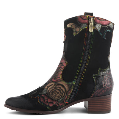 Spring Step L'Artiste Ladyluck Booties for Women - Floral Leather and Suede Women's Chelsea Boots - Western Ankle Boots for Women with Low Heel - Red US 8.5