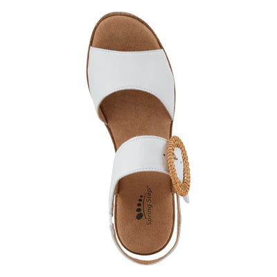 Spring Step Women's Gamona Ankle-Strap Heeled Sandal with Decorative Buckle - Cork Chunky High Heel White EU 37/6.5-7